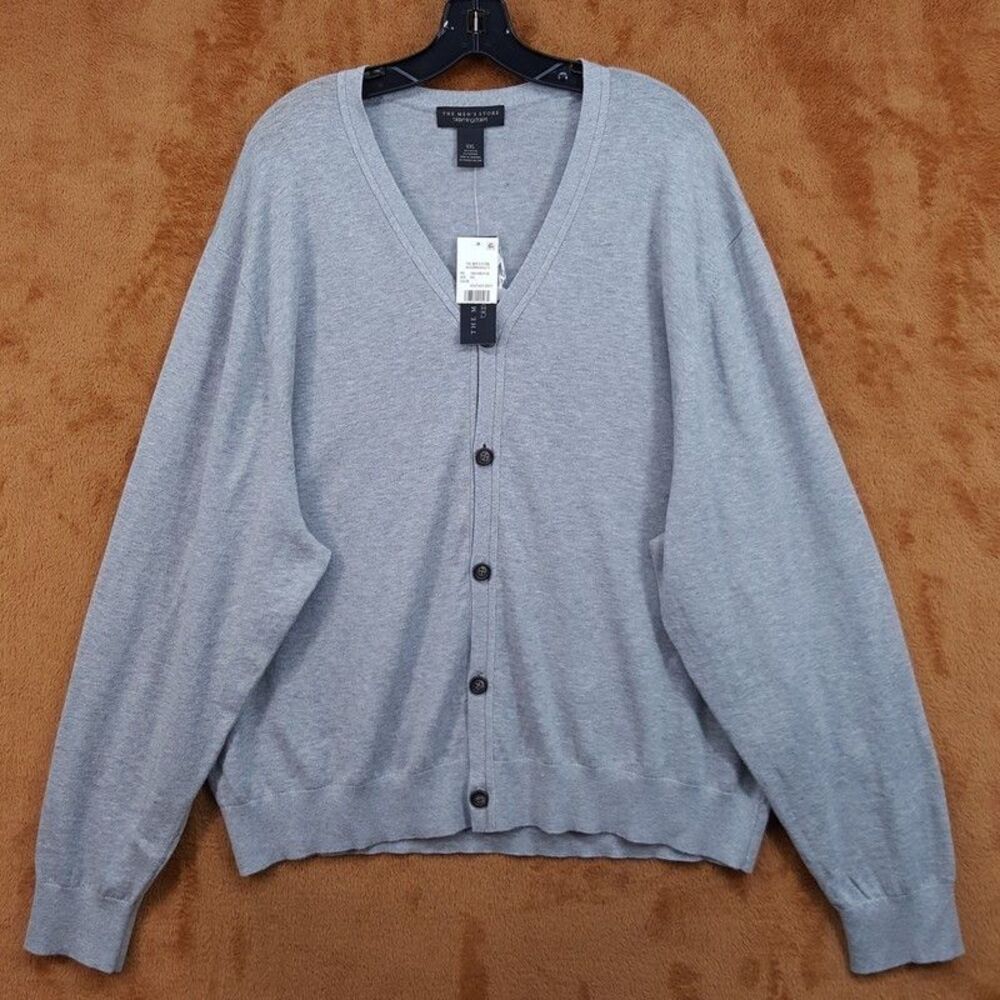 BLOOMINGDALES Sweater Mens XXL Grey Button Up Cardigan Cotton Cashmere